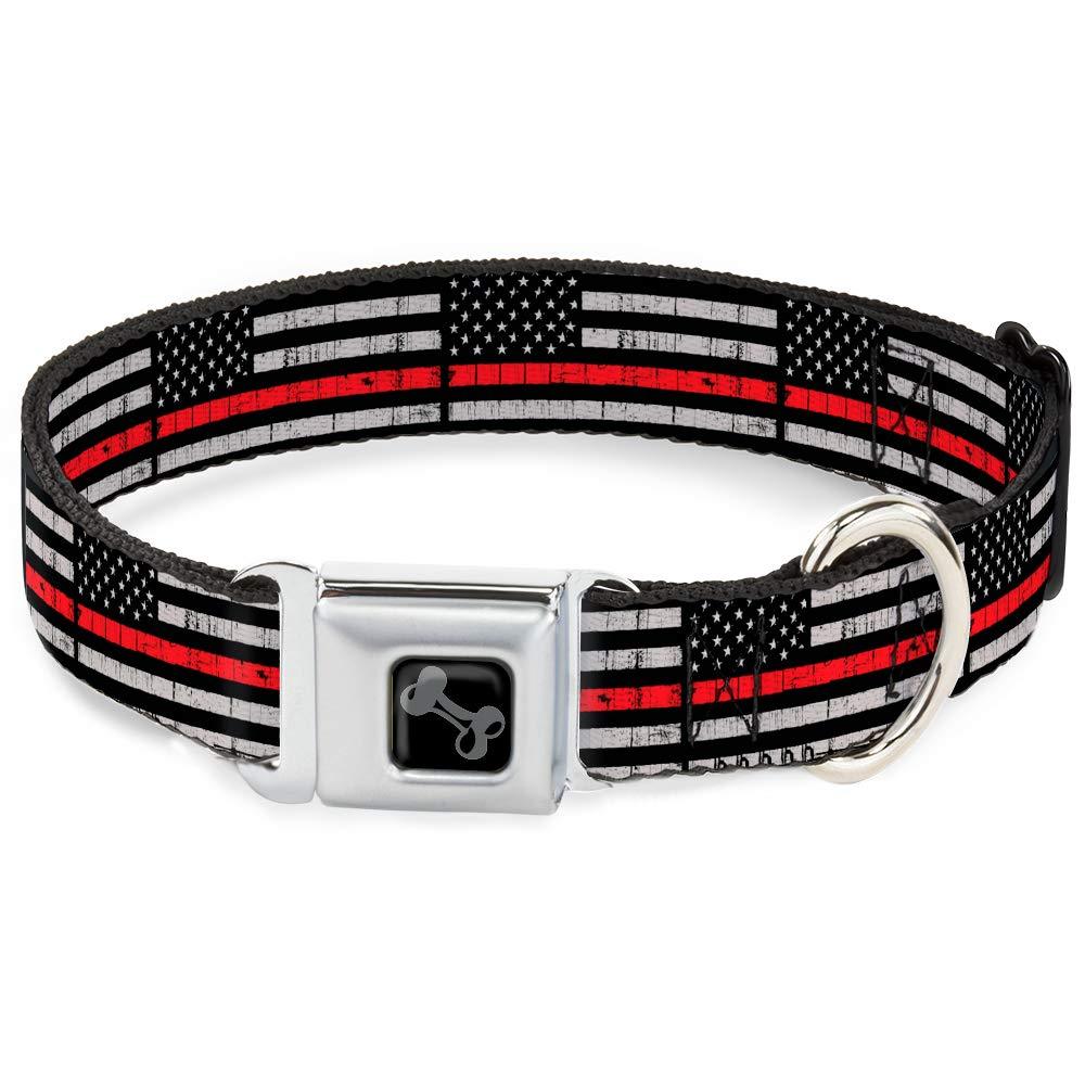 [Australia] - Dog Collar Seatbelt Buckle Thin Red Line Flag Weathered Black Gray Red 15 to 26 Inches 1.0 Inch Wide 