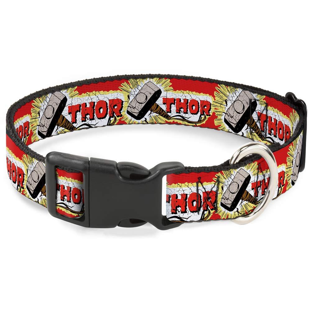 [Australia] - Buckle-Down Cat Collar Breakaway Thor Hammer Red Yellow White 8 to 12 Inches 0.5 Inch Wide 