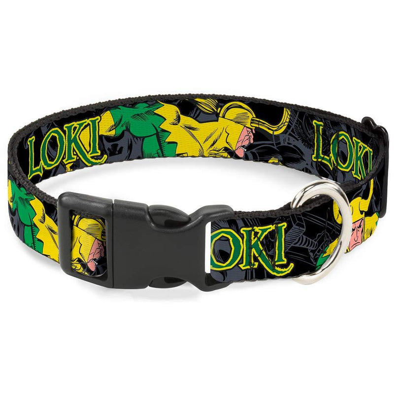 Dog Collar Plastic Clip Loki In Action Black Gray Yellow Green 9 to 15 Inches 1.0 Inch Wide 1" Wide - Fits 9-15" Neck - Small - PawsPlanet Australia