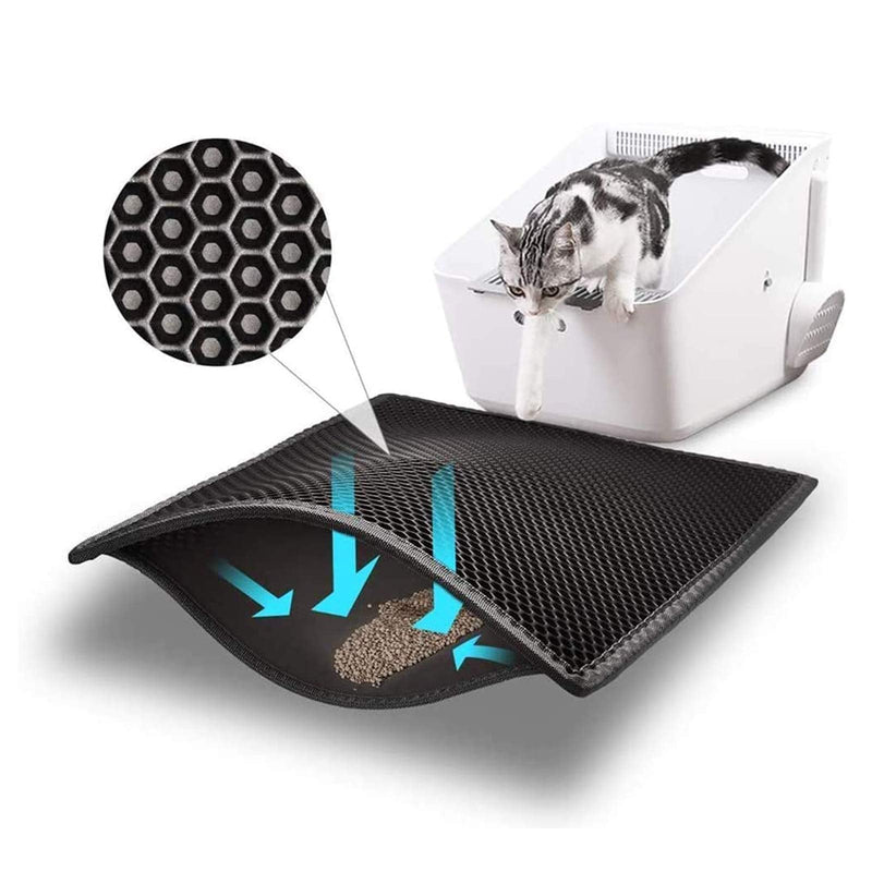 Bull-o Cat Litter Mat Litter Trapper Size 24” X 15”, Honeycomb Double-Layer Design Waterproof Urine Proof Material, 2-Layer Sifting Easy Clean Scatter Control 24*15 black - PawsPlanet Australia