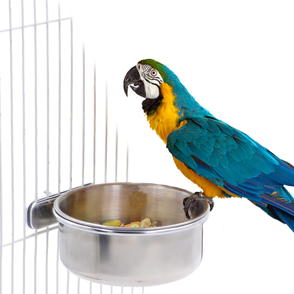 BWOGUE Bird Parrot Feeding Cups with Clamp Stainless Steel Food Water Bowls Dish Feeder for Cockatiel Conure Budgies Parakeet Parrot Macaw Small Animal Chinchilla 20 Ounce - PawsPlanet Australia