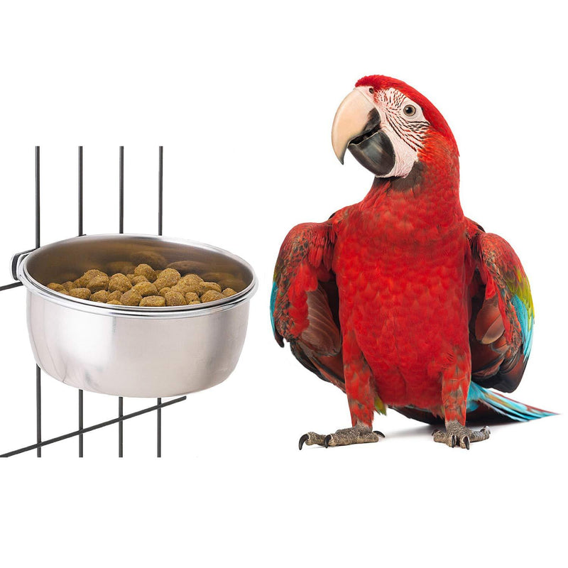 [Australia] - BWOGUE Bird Parrot Feeding Cups with Clamp Stainless Steel Food Water Bowls Dish Feeder for Cockatiel Conure Budgies Parakeet Parrot Macaw Small Animal Chinchilla 30 Ounce 