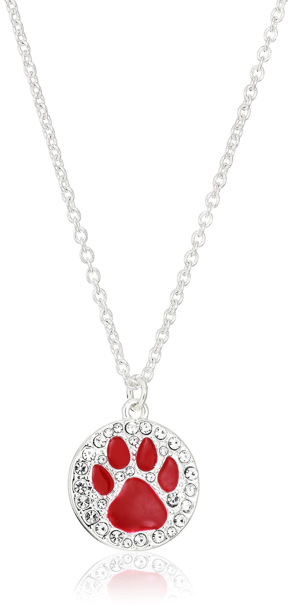 Pet Friends Women's Silver/Red Pave Paw 16 inch Pendant Necklace - PawsPlanet Australia
