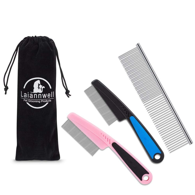 Cat Comb,Pet Comb Laiannwell Professional Grooming Comb for Dog/Cat/Small Pets(3 Packs) Flea Combs - PawsPlanet Australia