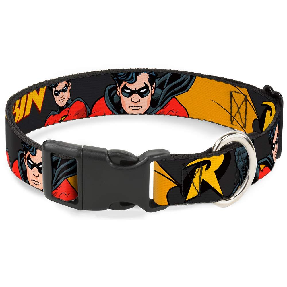 Buckle-Down Dog Collar Plastic Clip Robin Red Black Poses Gray Available In Adjustable Sizes For Small Medium Large Dogs 1/2" Wide - Fits 8-12" Neck - Medium - PawsPlanet Australia