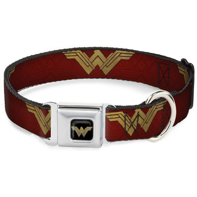 [Australia] - Buckle-Down Dog Collar Seatbelt Buckle Wonder Woman 2017 Icon Reds Golds Available in Adjustable Sizes for Small Medium Large Dogs 1.5" Wide - Fits 16-23" Neck - Medium 
