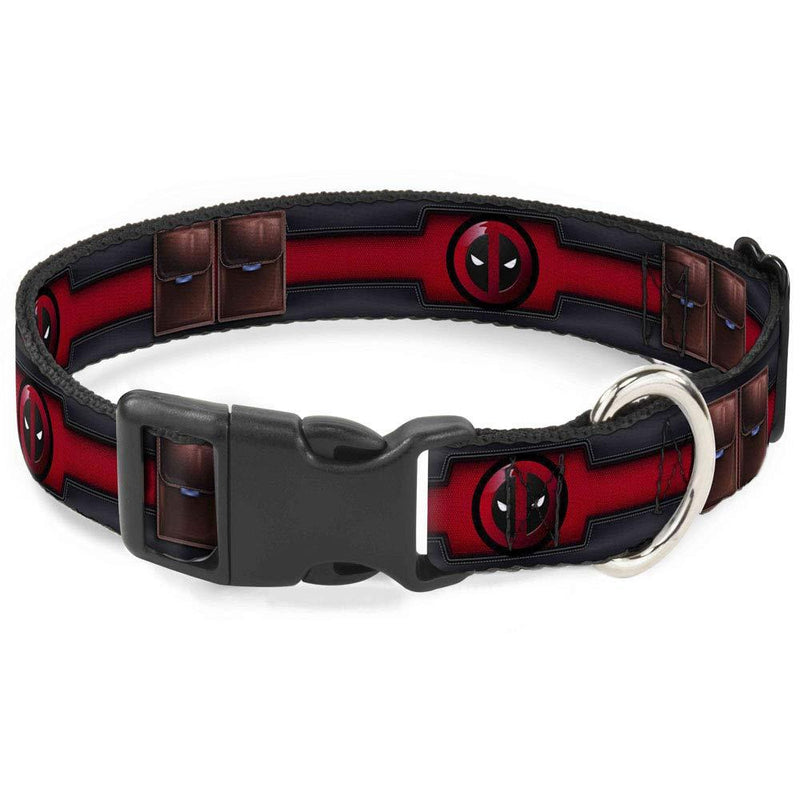 Buckle-Down Dog Collar Plastic Clip Deadpool Utility Belt Logo Pockets Black Reds Browns 16 to 23 Inches 1.5 Inch Wide, Multicolor, PC-WDP042-WM 1.5" Wide - Fits 16-23" Neck - Medium - PawsPlanet Australia