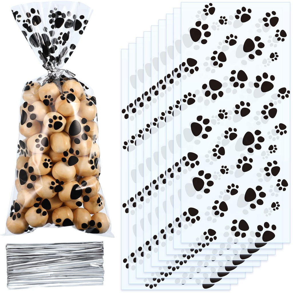 100 Pieces Pet Paw Print Cone Cellophane Bags Heat Sealable Candy Bags Dog Paw Gift Bags Cat Treat Bags with 100 Pieces Silver Twist Ties for Pet Treat Party Favor Black - PawsPlanet Australia