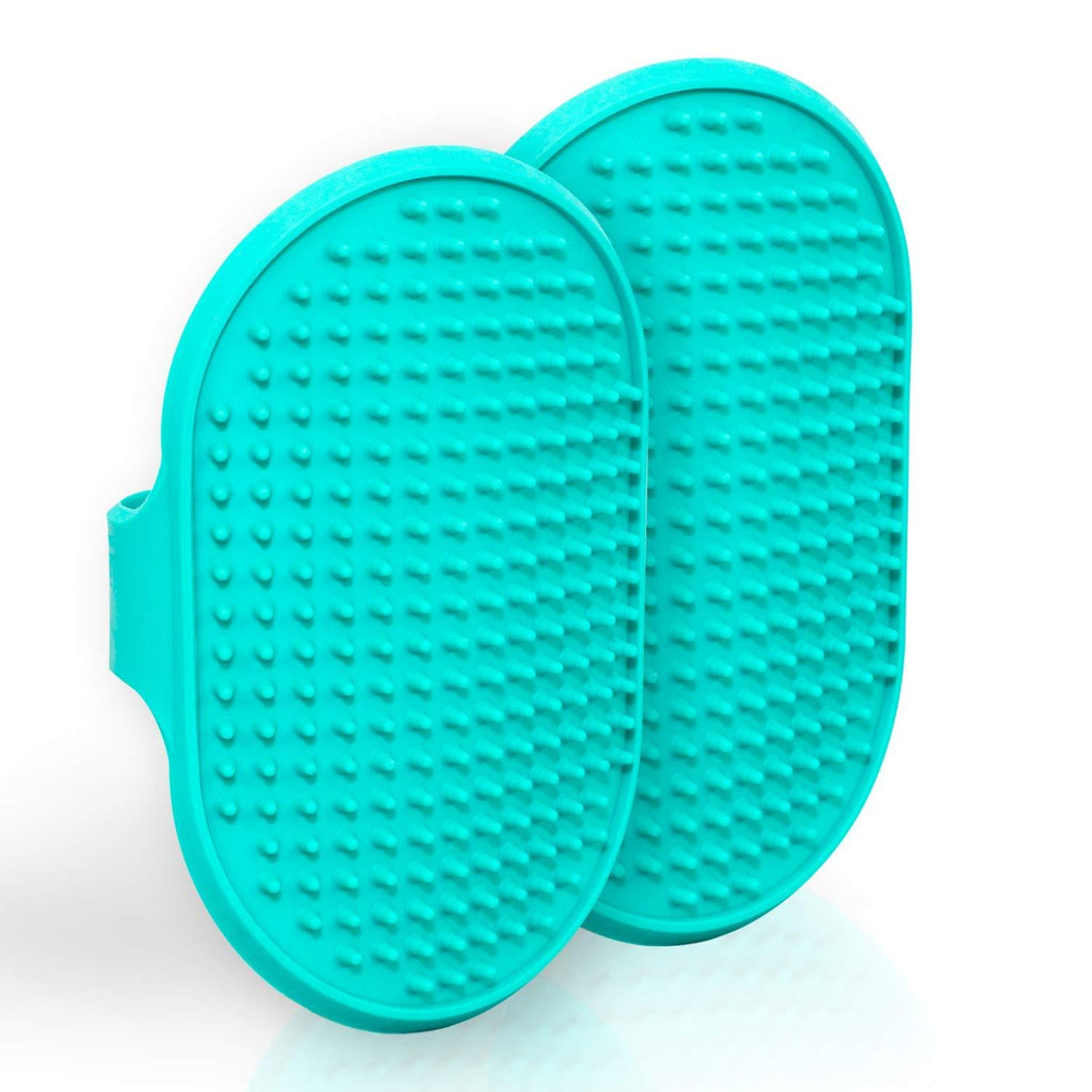 [Australia] - Lillian Ruff Dog Bath Brush - 2 Pack of Flexible Rubber Dog Shower Brush with Adjustable Strap - Soothing Massage Bristles Produce More Lather, Reduce Bath Time, Remove More Dirt & Loose Hair Teal 