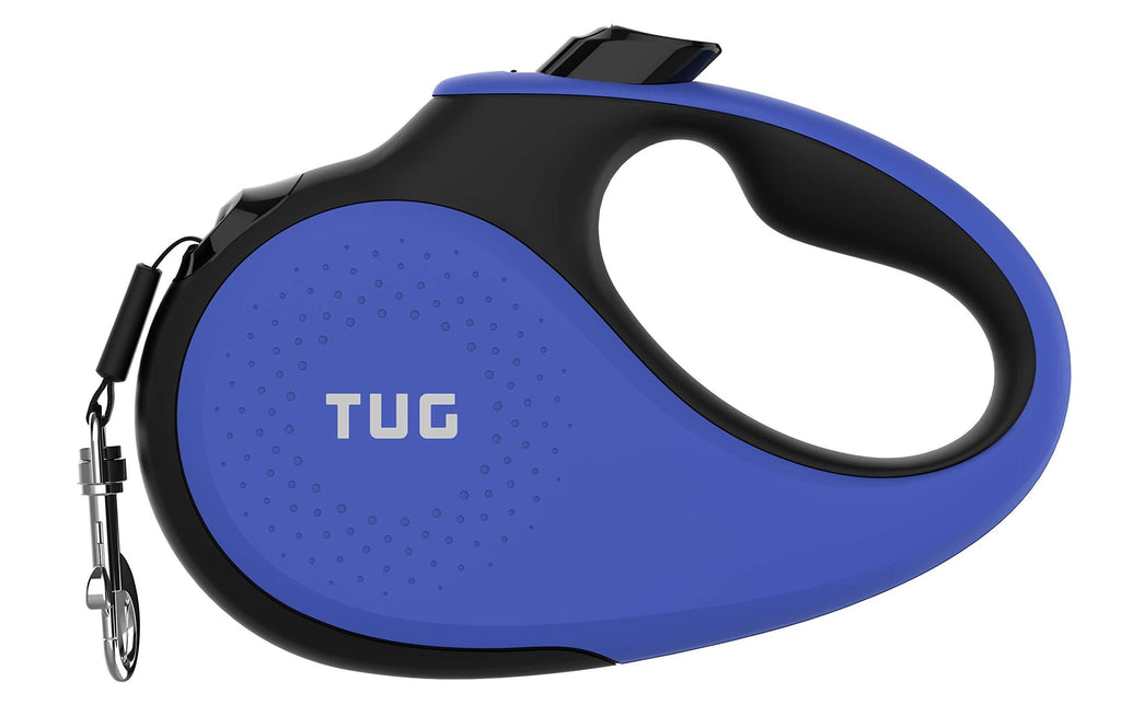 [Australia] - TUG 360° Tangle-Free, Heavy Duty Retractable Dog Leash with Anti-Slip Handle; 16 ft Strong Nylon Tape/Ribbon; One-Handed Brake, Pause, Lock Small Blue 