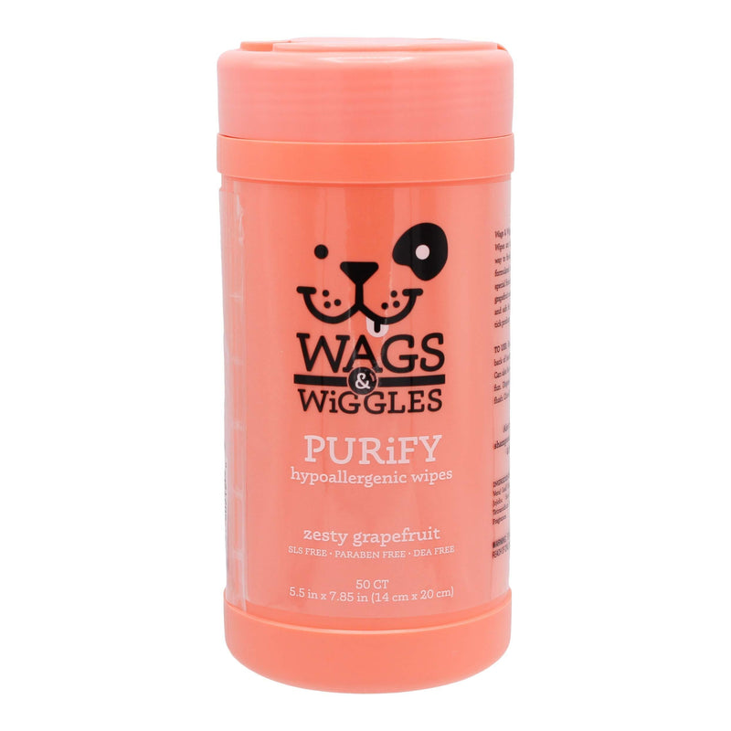 [Australia] - Wags & Wiggles Purify Hypoallergenic Wipes for Dogs | Clean & Condition Your Dog’S Coat | 50Count, 6” x 8,” Zesty Grapefruit Scent 