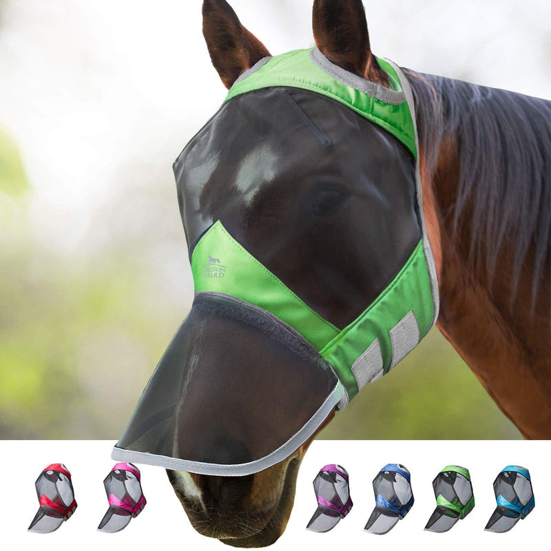 Harrison Howard CareMaster Pro Luminous Horse Fly Mask Standard with Nose Pony (S) Pasture Green - PawsPlanet Australia