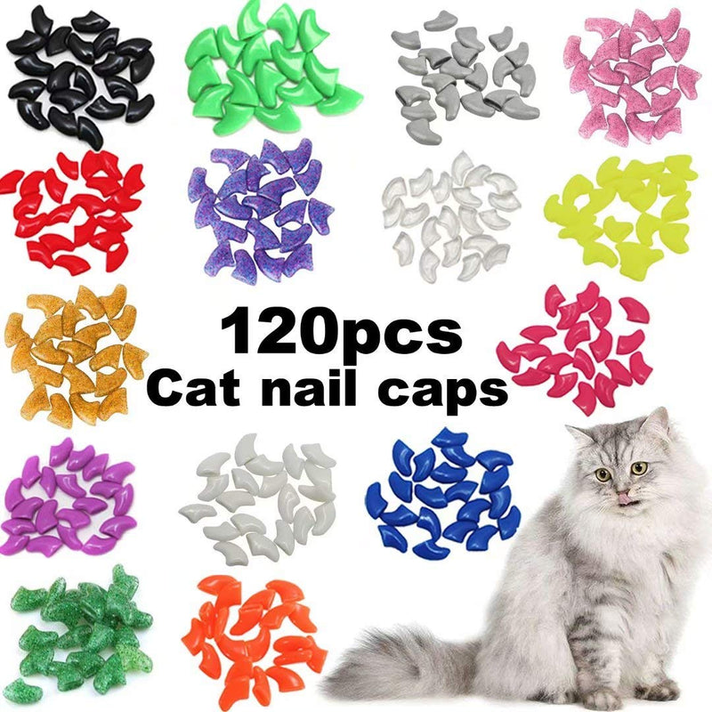 VICTHY 120pcs Cat Nail Caps, Colorful Pet Cat Soft Claws Nail Covers for Cat Claws with Adhesive and Applicators (6 XS - PawsPlanet Australia