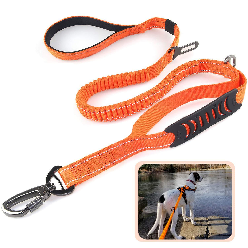 [Australia] - Heavy Duty Dog Leash Especially for Large Dogs Up to 150lbs, 6 Ft Reflective Dog Walking Training Shock Absorbing Bungee Leash with Car Seat Belt Buckle, 2 Padded Traffic Handle for Extra Control Orange-4-6FTHeavy duty dog leash 