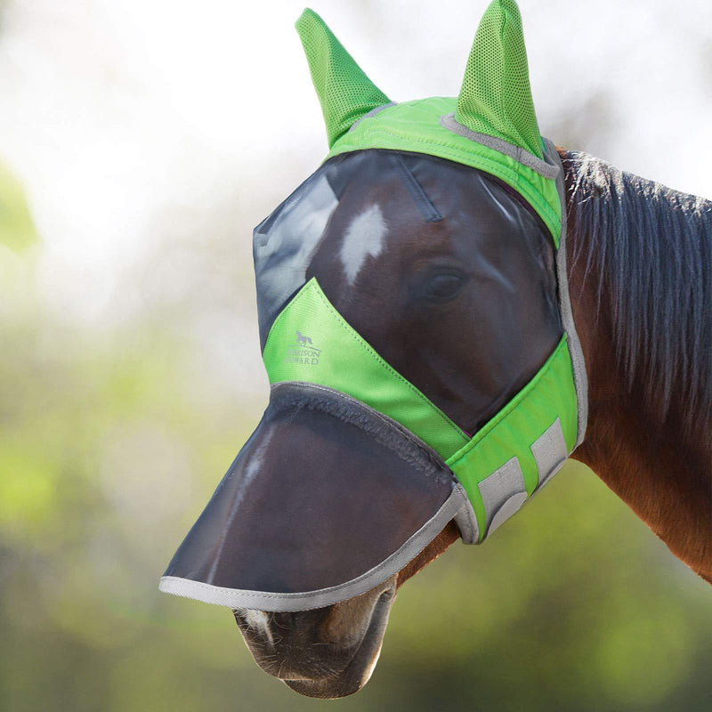 Harrison Howard CareMaster Pro Luminous Horse Fly Mask Long Nose with Ears Pasture Green (M; Cob) Cob (Medium) - PawsPlanet Australia