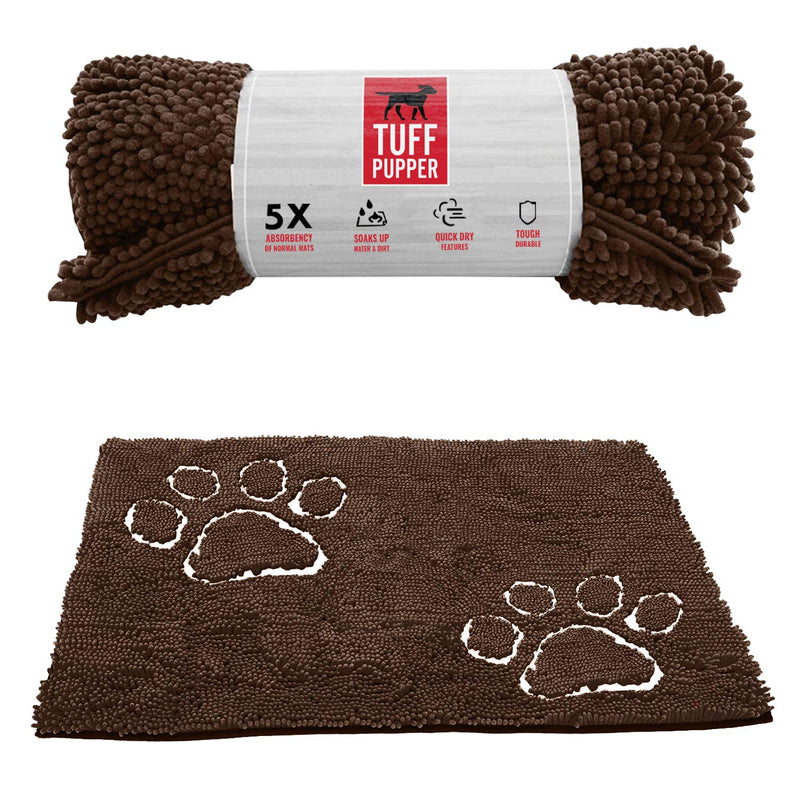 [Australia] - Tuff Pupper Absorbent Dog Doormat - Quick Drying Chenille Fabric with Non-Skid Bottom - Indoor Outdoor Dog Mat - Machine Washable Medium Dark Brown 