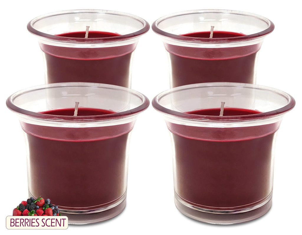 Hyoola Clear Cup Scented Votive Candles - Berries - 12 Hour Burn Time - 4 Pack - European Made Berries Bordeaux - PawsPlanet Australia