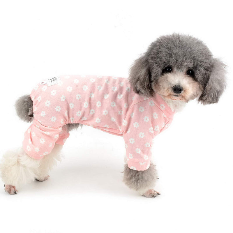 [Australia] - Zunea Small Dog Daisy Jumpsuit Pajamas Adorable Cotton Overalls Pjs Puppy Girl Sleeping Clothes Shirt with Pant Pet Doggie Cats Four Legs Pyjamas for All Season (Pls Check The Size of Chest and Back) M (Back: 9.5", Chest: 14.5") Pink 
