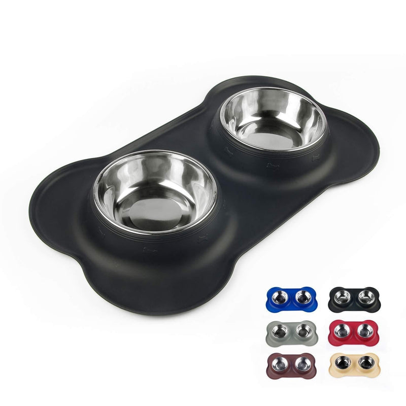 Sequoialake Dog Bowls with Anti-Overflow and Anti-Skid Silicone Dog Food Mat, Stainless Steel Feeder Easy to Clean for Small Medium Large Dogs Cats Pets 7 OZ ea.(1 Cup) Black - PawsPlanet Australia