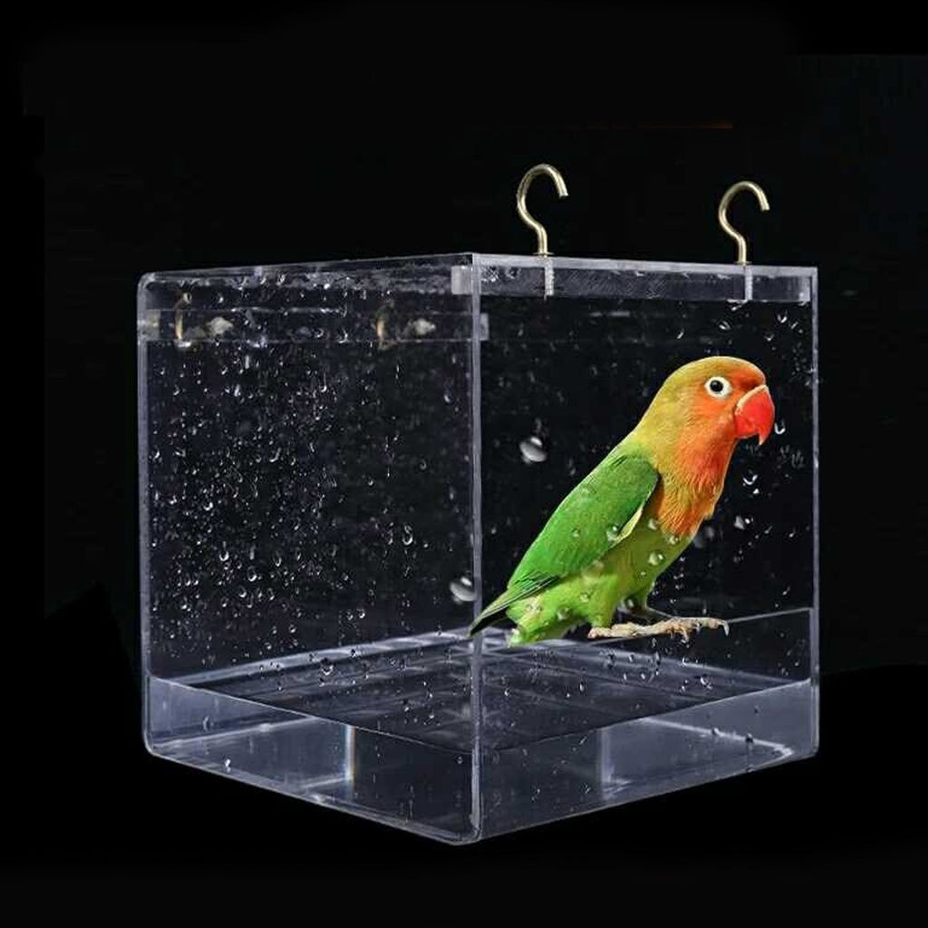 Kangkangk Cube Bird Bathtub Bath Shower Box Bowl with Hooks Cage Accessory for Little Bird Parrots Crested Myna - PawsPlanet Australia