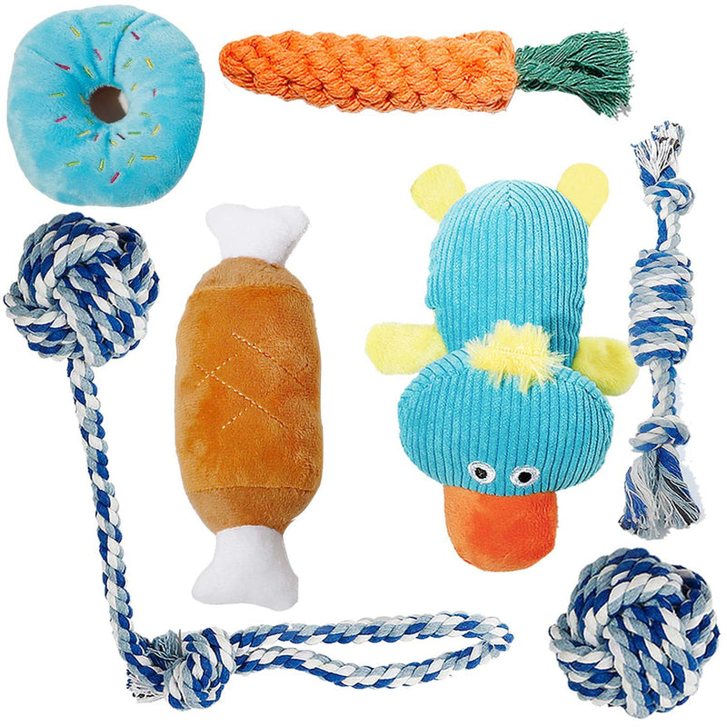 [Australia] - Toozey Puppy Toys for Teething, 7 Pack Dog Toys Small Dogs with Laundry Bag, Cute Platypus Small Dog Toys, Durable Plush Squeaky Dog Toys, 100% Natural Cotton Ropes Puppy Chew Toys, Non-Toxic and Safe 