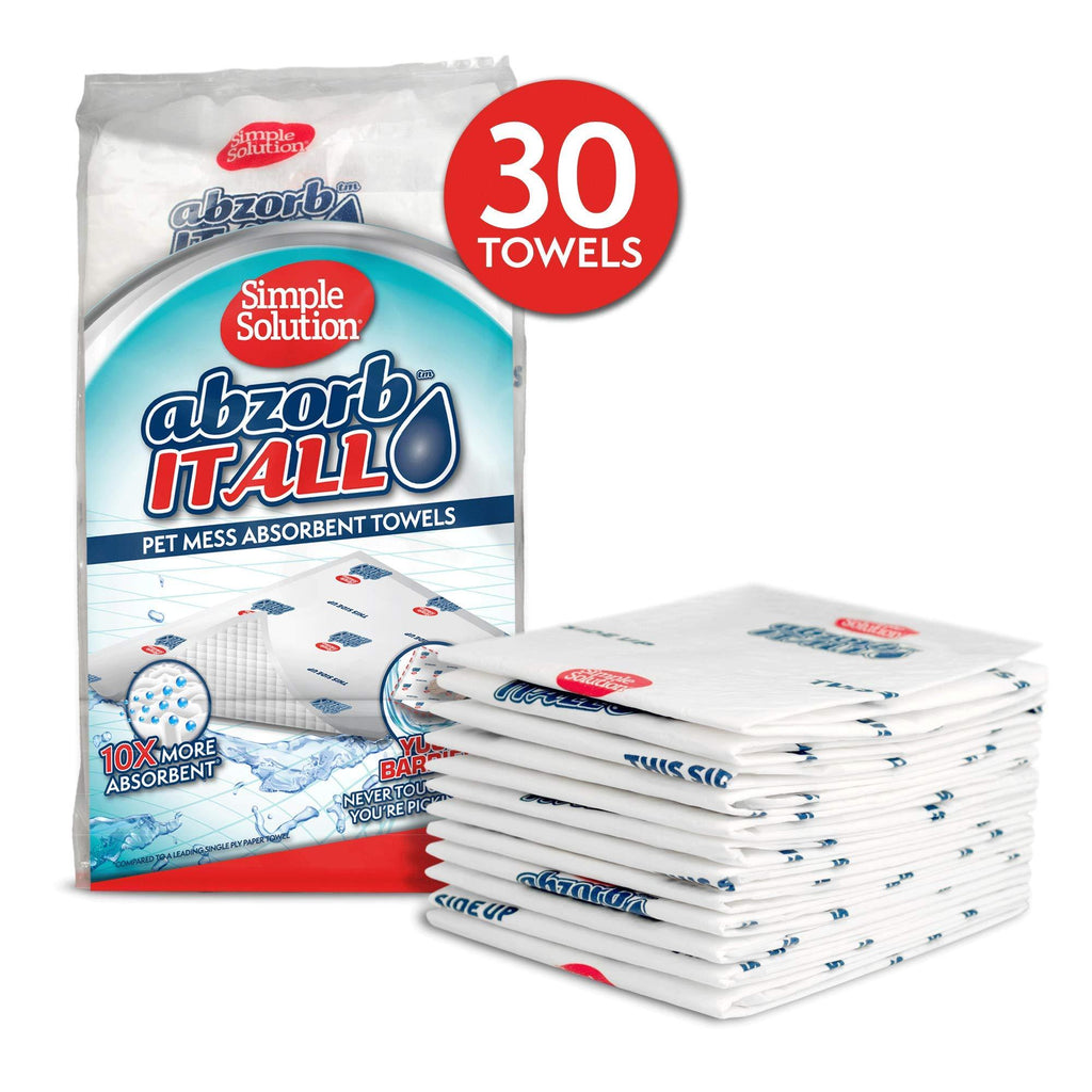 [Australia] - Simple Solution Abzorbitall Pet Mess Absorbent Towels | Multi-Surface Urine & Dog Poop Cleaning Sheets | 12 x 17 | 30 Towels 