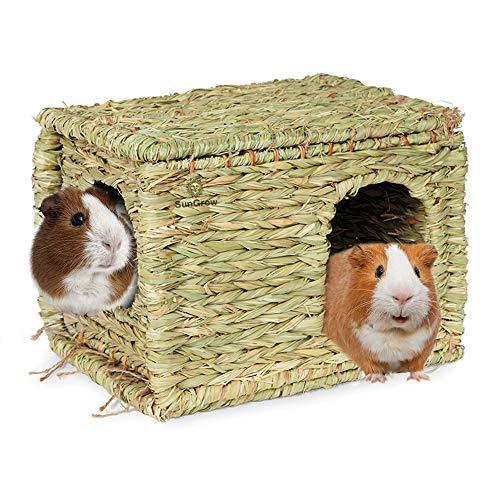 [Australia] - SunGrow Grass House, Woven Straw Hut for Sleeping and Playing, Stackable and Portable, Provides Comfort to Small Animals, Edible Home with Double Openings, Ideal for Chinchillas and Guinea Pigs 1-Piece Medium 