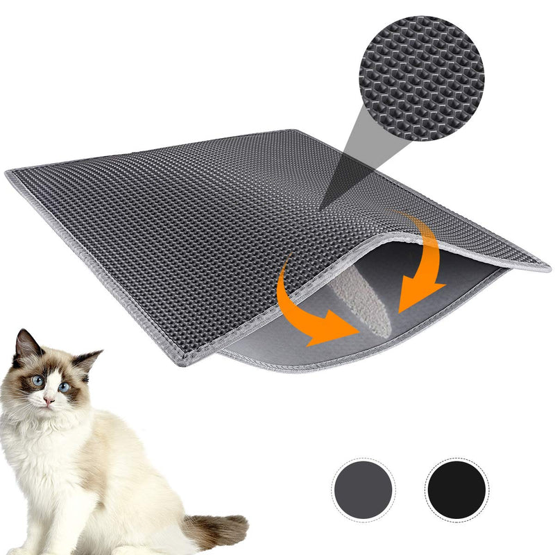 [Australia] - Waretary Professional Cat Litter Mat, 30"x 24" Honeycomb Double Layer Waterproof Urine Proof Trapper Mat for Litter Boxes, Litter Trapping Pad Large Size Easy Clean Scatter Control Grey 