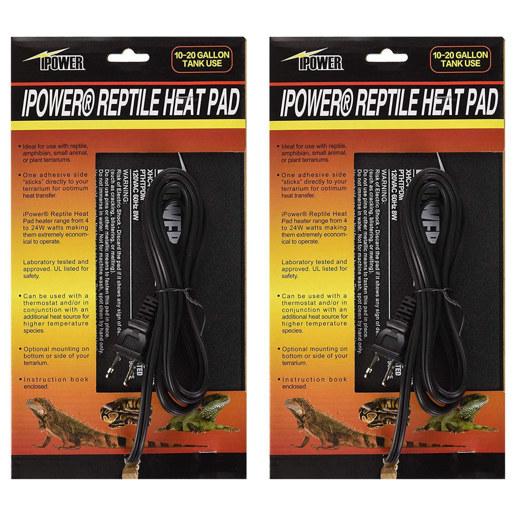 [Australia] - iPower 2-Pack Reptile Heating Pad Terrarium Heater Under Tank Heat Mat for Amphibians and Reptiles Pet 6 X 8 Inch 