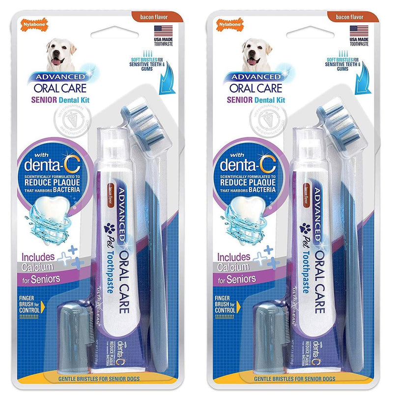 Nylabone 2 Pack of Advanced Oral Care Senior Dental Kits, Toothbrush Toothpaste and Finger Brush Kit for Older Pets - PawsPlanet Australia