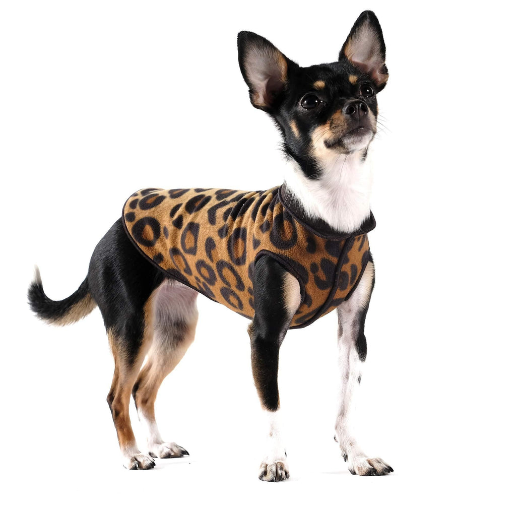 [Australia] - Gold Paw Duluth Double Fleece Dog Coat Pullover – Soft, Warm Dog Clothes, 4-Way Stretch Pet Sweater – Machine Washable, All-Season 12 Leopard/Black 