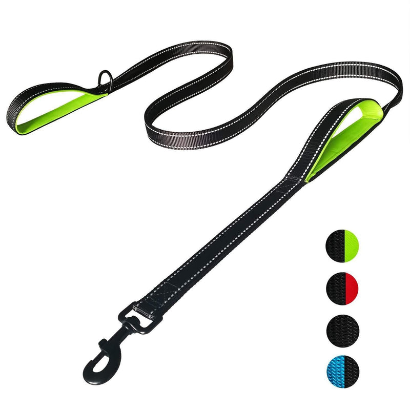 [Australia] - yipet 5FT Dog Leash Heavy Duty Rope Leash with Double Dual Soft Padded Handle Pet Training Lead with Reflective Belt for Traffic Control Safety Perfect for Medium and Large Dogs BlackGreen 