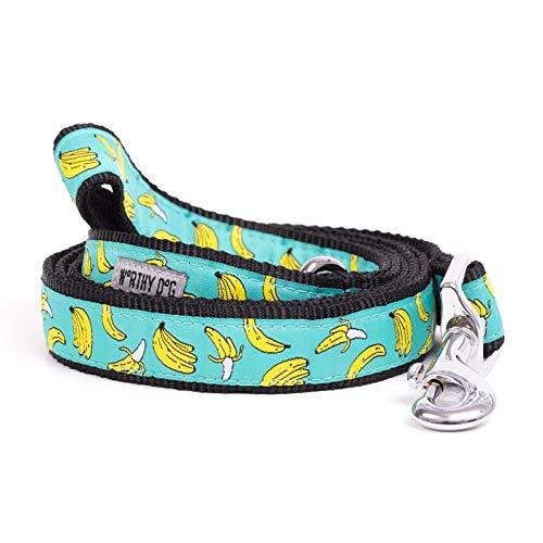 [Australia] - The Worthy Dog Go Bananas Pattern Lead, Designer Comfortable Nylon Webbing Leash Fits Small, Medium and Large Dogs - Aqua Color 1 