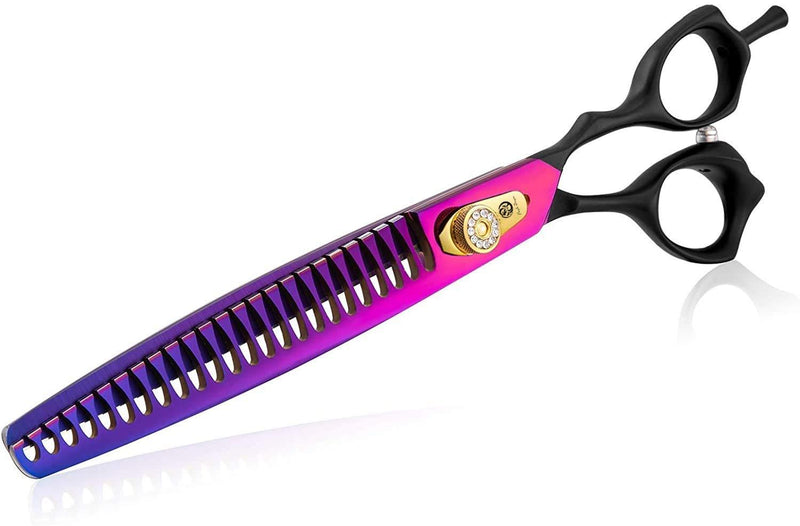 Purple Dragon Professional 7.0/8.0 inch Pet Grooming Hair Cutting Scissor and 6.75/8.0 inch Dog Chunker Shear - Japan 440C Stainless Steel for Pet Groomer or Family DIY Use 8 inch Chunker Scissor - PawsPlanet Australia