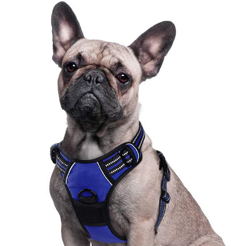 Eagloo Dog Harness No Pull, Walking Pet Harness with 2 Metal Rings and Handle Adjustable Reflective Breathable Oxford Soft Vest Easy Control Front Clip for Small Medium Large Dogs Blue - PawsPlanet Australia