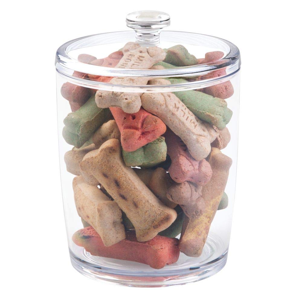 [Australia] - mDesign Tall Plastic Pet Storage Canister Jar with Lid - Holds Pet Food, Treats, Toys, Medical, Dental and Grooming Supplies - Great for Dogs, Puppies, Cats, Kittens - Medium - Clear 