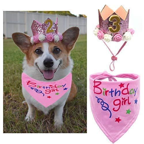 [Australia] - POSAPET Dog Birthday Bandana Scarfs Pet Birthday Gift Decorations Set Pink 