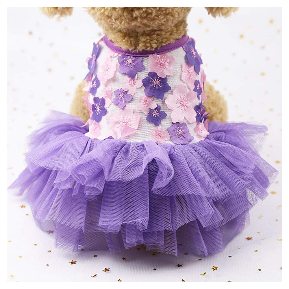 QingLuo Pet Princess Bow Lace Skirt Dress Cute Doggie Dress for Dog Cat (Large, Purple) Large - PawsPlanet Australia