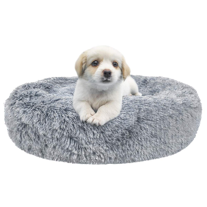 [Australia] - SHU UFANRO Dog Beds for Medium Small Dogs Round, Cat Cushion Bed, Pet Beds Cozy Fur Donut Cuddler Improved Sleep, Orthopedic Relief, Washable(Multiple Sizes) 23" x 23" Grey 