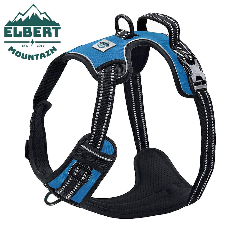 [Australia] - Elbert Mountain Dog Harness No Pull No Choke Adjustable Vest, Car Safety, Easy Control for Walking Hiking, 3M Reflective Oxford Material, Durable, Breathable - Small, Medium, Large, XL Dog & Puppy Harness-Blue 