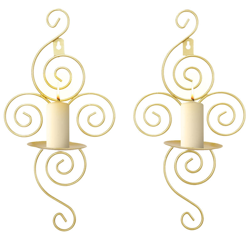 Dyna-Living Wall Candle Sconces Elegant Hanging Wall Sconces Set of Two Gold Candle Holder for Home Decor Weddings Porch Yard Pathway Lighting - PawsPlanet Australia