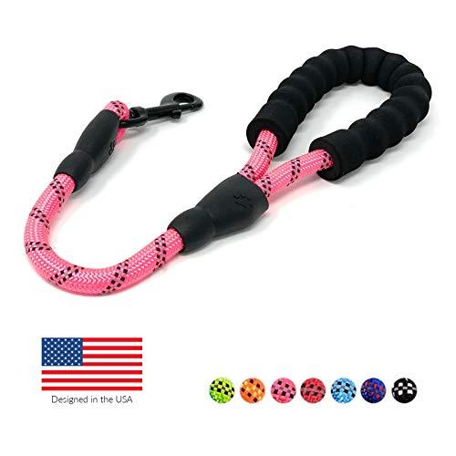 [Australia] - STJ Company Short Training Traffic Leash for Dogs l Teach Them to Walk Without Pulling l 18 Inch Rock Climbing Rope with Swivel Metal Snap-Bolt l Take Your Pup Near Crowds 18" Pink 