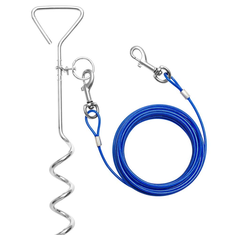 [Australia] - BINGPET Dog Stake and Tie Out Cable for Yard, Camping and Outdoors Heavy Duty for Small to Medium Dogs (16-Inch Stake, 25-Feet Tie-Out Cable), Blue 