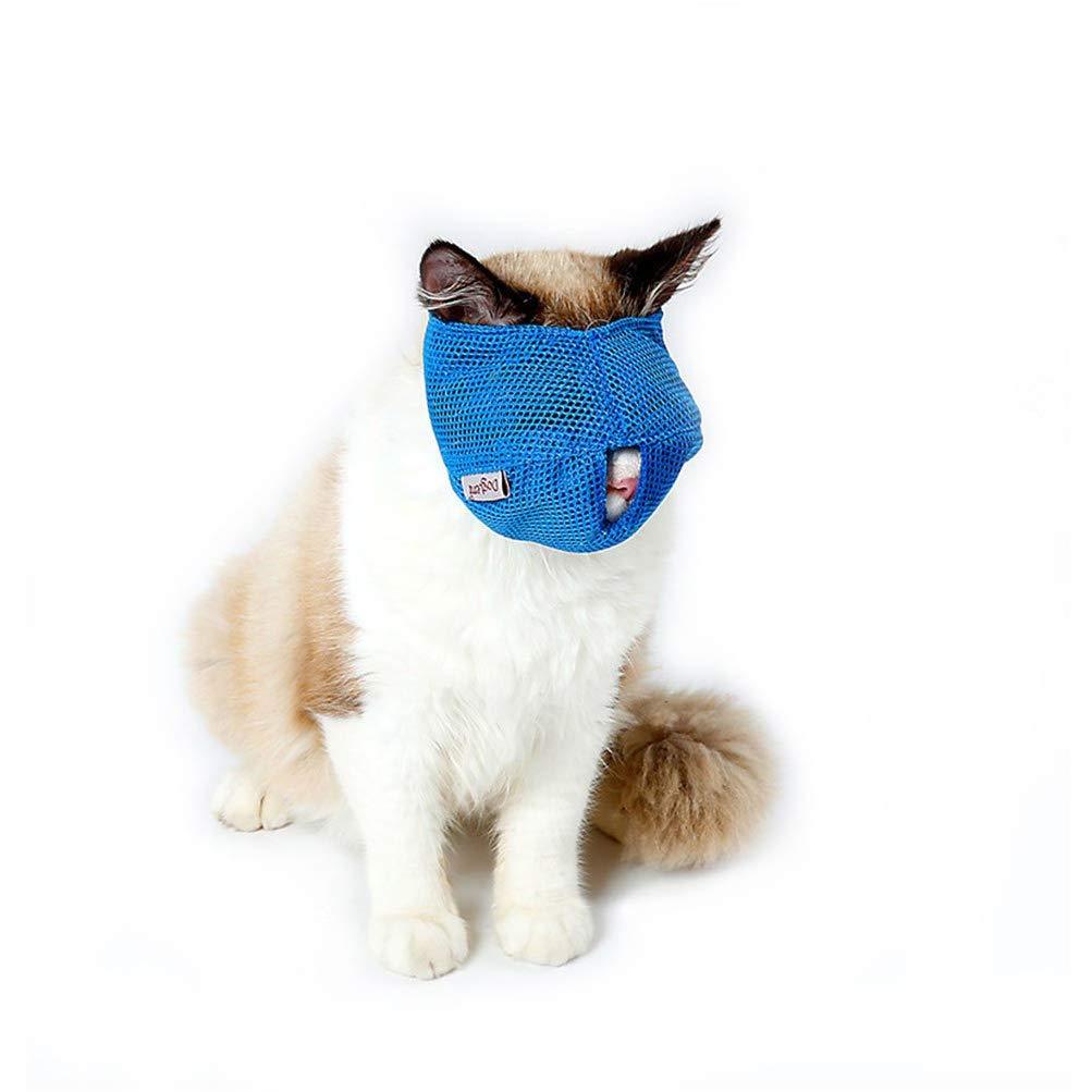 [Australia] - Yu-Xiang Mesh Cat Muzzle Breathable Pet Muzzles Grooming Mask Prevent Kitty Biting and Chewing Anti-Meow L Blue 