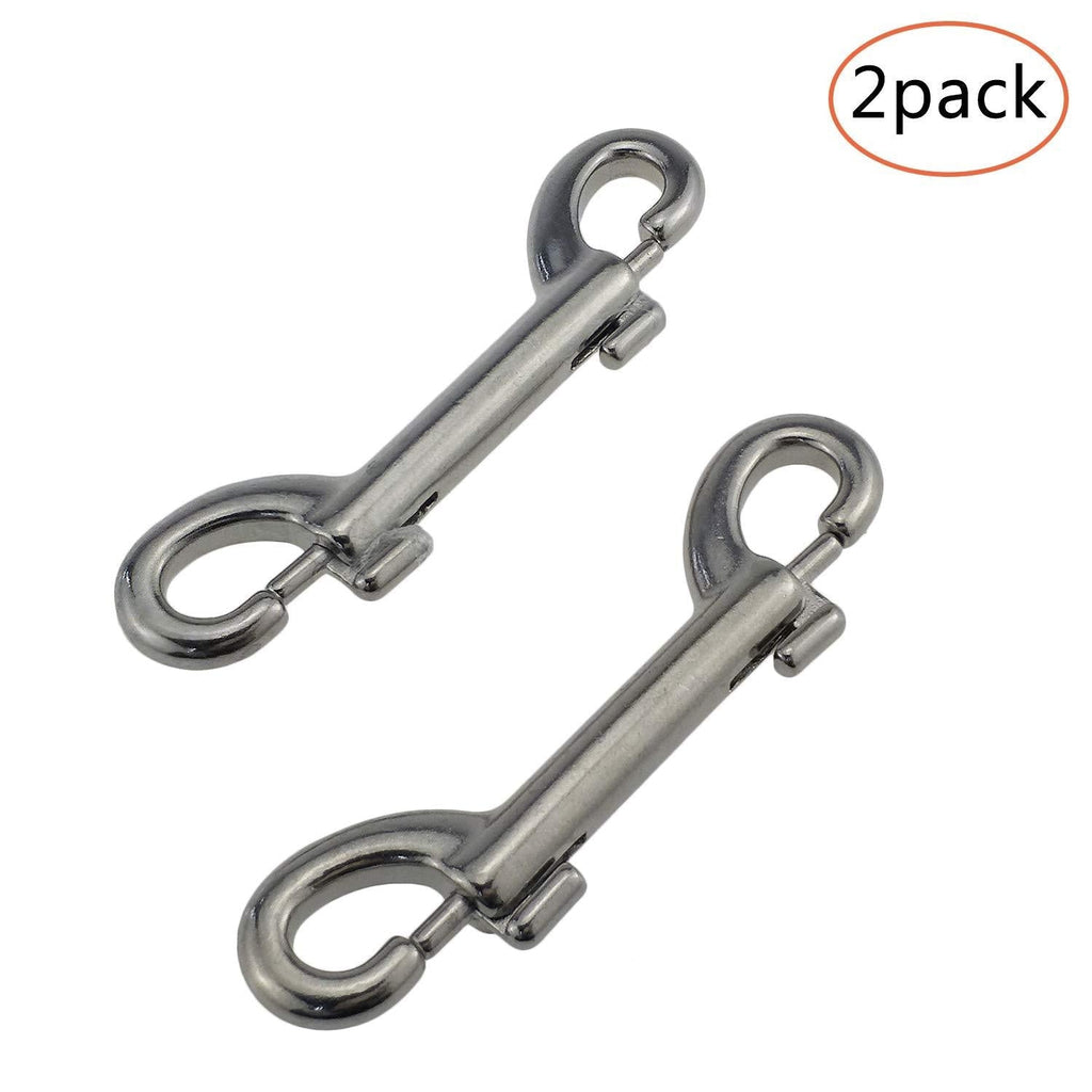 [Australia] - keehui Pair of 316 SS Marine Grade 3-1/2''(90MM) Double Ended Bolt Snap Hook Double End Snap Trigger Chain Diving Clips for Water Bucket/Dog Leash/Pet Feed Bucket/Pet Hammock (Silver) 