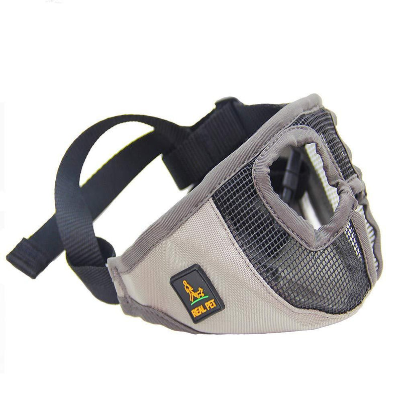 [Australia] - Short Snout Dog Muzzles - Adjustable Breathable Mesh Dog Muzzle with Eyehole for Bulldog Boston Terrier And Short-snouted Breeds to Anti-Biting Barking and Licking Chewing Barking Training Dog Mask M(11"-17") Grey 