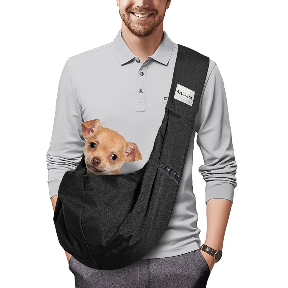 artisome Reversible Small Medium Dogs Cats Sling Carrier Bag Purse Travel Hand-Free Pet Puppy Sling(Black 8-13 lbs) - PawsPlanet Australia