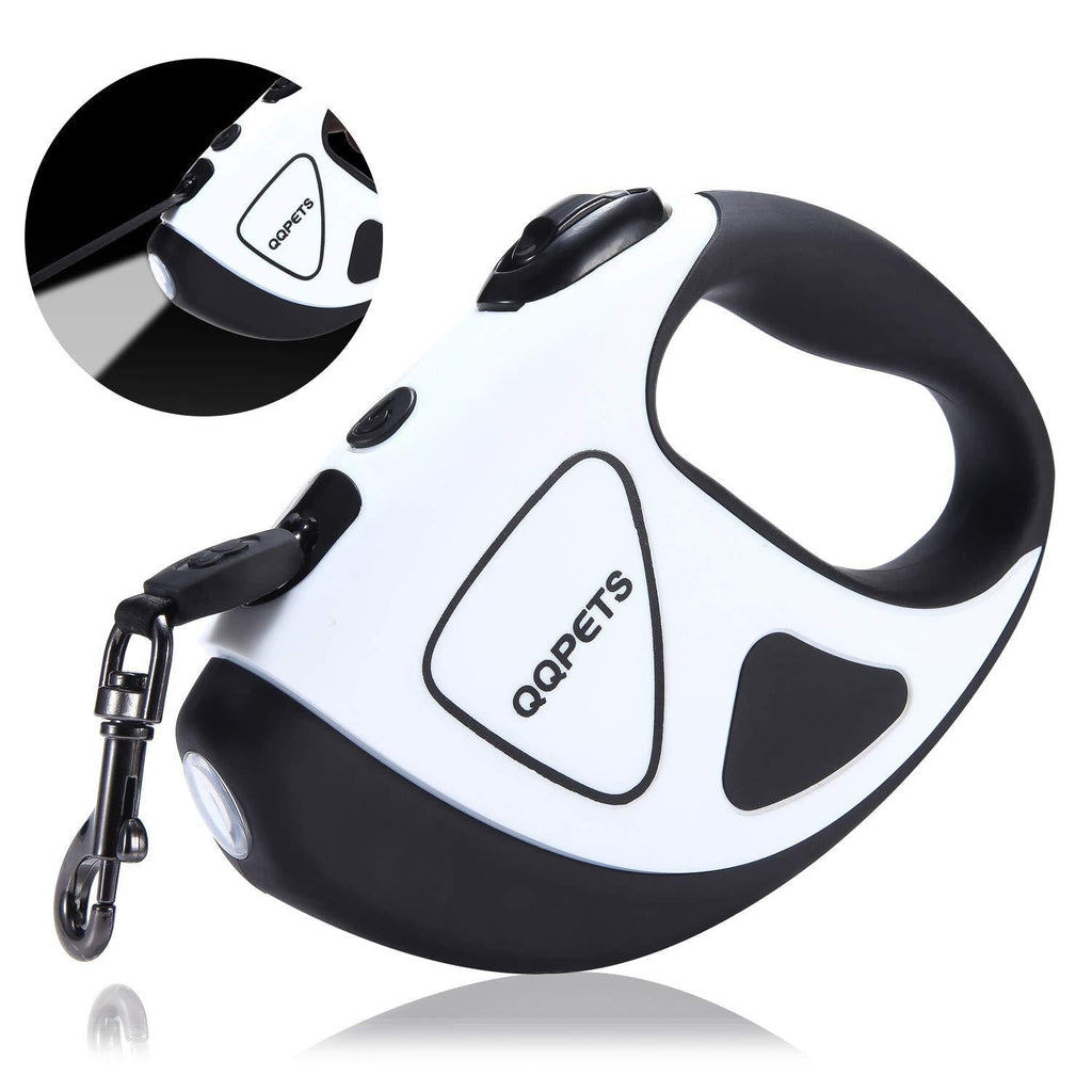 [Australia] - QQPETS Retractable Dog Leash with Bright LED Flashlight, 16 ft Dog Safety Walking Leashes for Small Medium Large Dogs up to 110 lbs,Tangle Free, Anti-Slip Comfort Grip Small- 10 ft up to 44 lbs White 