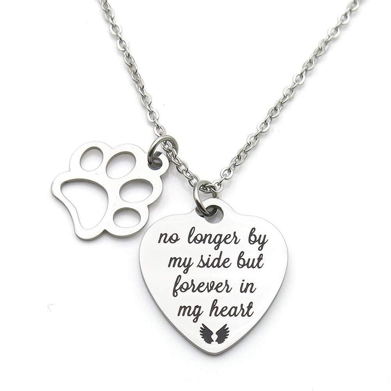 [Australia] - IDLAN Pet Memorial Gift No Longer by My Side But Forever in My Heart Stainless Steel Paw Prints Necklace Pet Sympathy Gift 