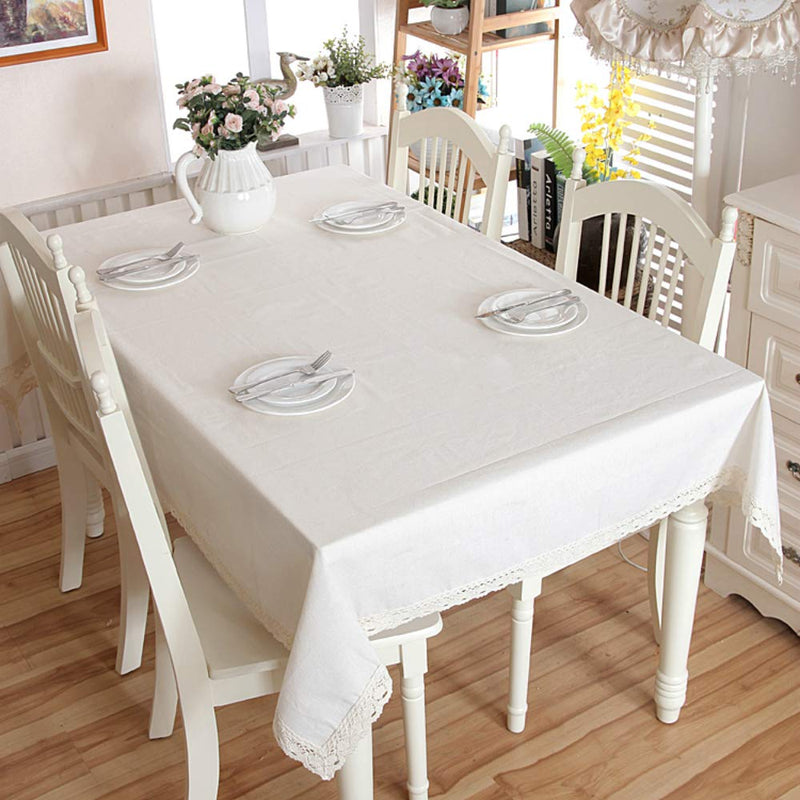 Enova Home Natural Elegant Rectangular Solid Thicken Cotton and Linen Tablecloth Dust Proof Table Cover for Kitchen Dinning Tabletop Decoration (Pure White) Pure White - PawsPlanet Australia